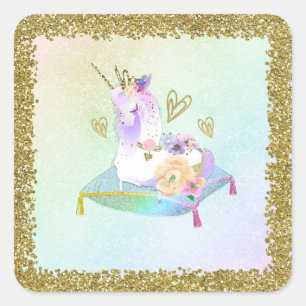 Einhorn Prinzessin Irisierender Regenbogen Pastell Quadratischer Aufkleber