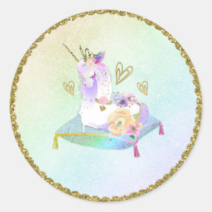 Einhorn Prinzessin Irisierender Regenbogen Pastell Runder Aufkleber