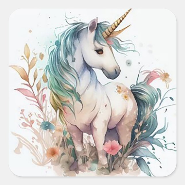 Einhorn Quadratischer Aufkleber (Vorderseite)