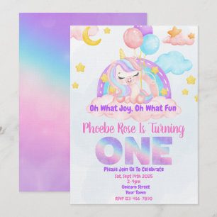 Einhorn Regenbogen Einladung zur ersten Geburtstag