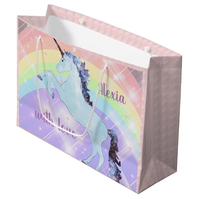 Einhorn, Regenbogen, für Mädchen, Kinder, festlich Große Geschenktüte (Vorderseite Schrägansicht)