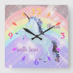 Einhorn, Regenbogen, für Mädchen, Kinder, festlich Quadratische Wanduhr