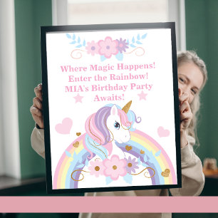 Einhorn Regenbogen Geburtstagsposter Editierbar Poster