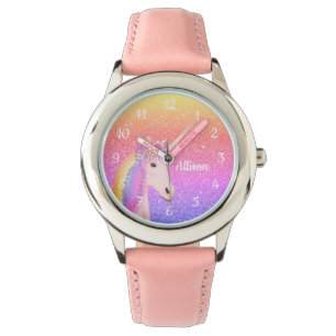 Einhorn Regenbogen Glitzer Rosa Personalisiert Armbanduhr