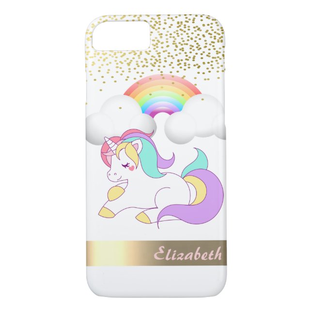 Einhorn, Regenbogen, Goldfetti - Personalisiert Case-Mate iPhone Hülle (Rückseite)