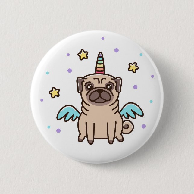 Einhorn-Regenbogen-Hund Button (Vorderseite)