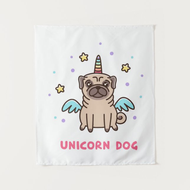 Einhorn-Regenbogen-Hund Wandteppich (Vorderseite)