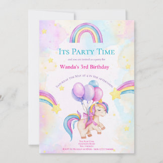 Einhorn & Regenbogen-Kinderparty-Einladung Einladung