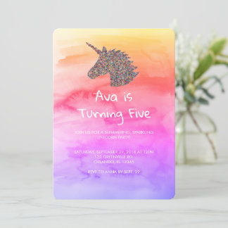 Einhorn-Regenbogen-Sprinklen Einladung zum Geburts