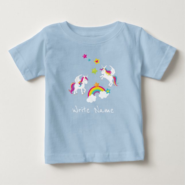 Einhorn-Regenbogen-Sterne. Fairy Tale Baby T-Shirt (Vorderseite)