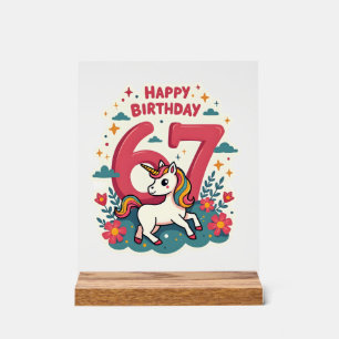 Einhorn Regenbogen Süße Cartoon zum 67. Geburtstag Acrylschild