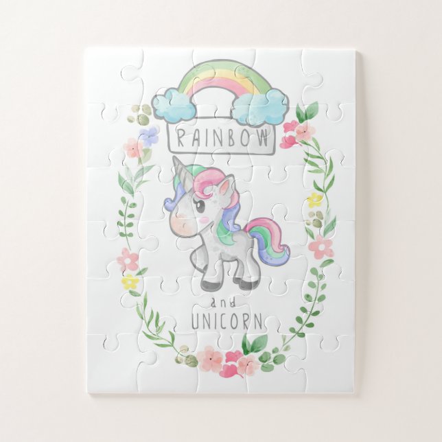 Einhorn Regenbogen und Blume (Vertikal)