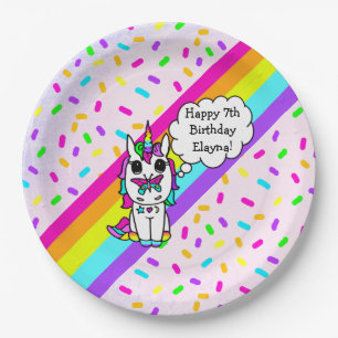 Einhorn, Regenbogen und Schmetterling personalisie Pappteller