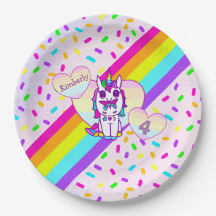 Einhorn, Regenbogen und Schmetterling personalisie Pappteller