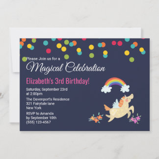 Einhorn-Regenbogen und Wolken-Birthday-Einladung Einladung