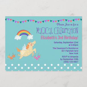 Einhorn-Regenbogen und Wolken-Birthday-Einladung Einladung