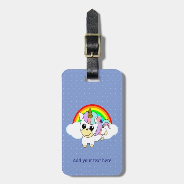Einhorn, Regenbogen und Wolken Personalisiert Gepäckanhänger (Vorderseite vertikal)