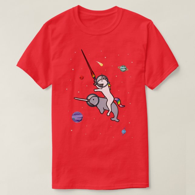 Einhorn-Reiten im Weltraum T-Shirt (Design vorne)