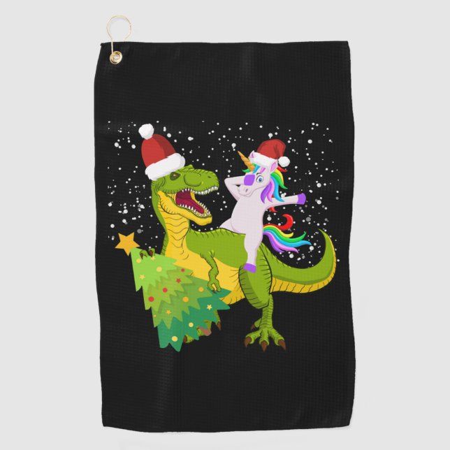 Einhorn reitend Dinosaurier Baum Trex dabbing Chri Golfhandtuch (Vorderseite)