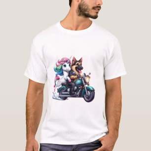 Einhorn Reitet Ein Motorrad Mädchen Frauen Kinder T-Shirt