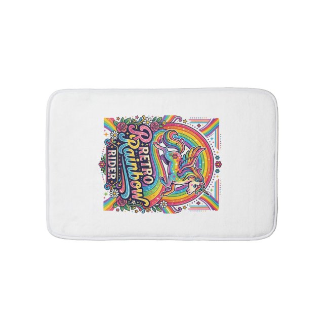 Einhorn Retro Regenbogen Reiter Badematte (Vorderseite)