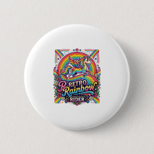 Einhorn Retro Regenbogen Reiter Button