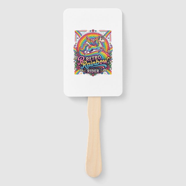 Einhorn Retro Regenbogen Reiter Fächer (Vorderseite)