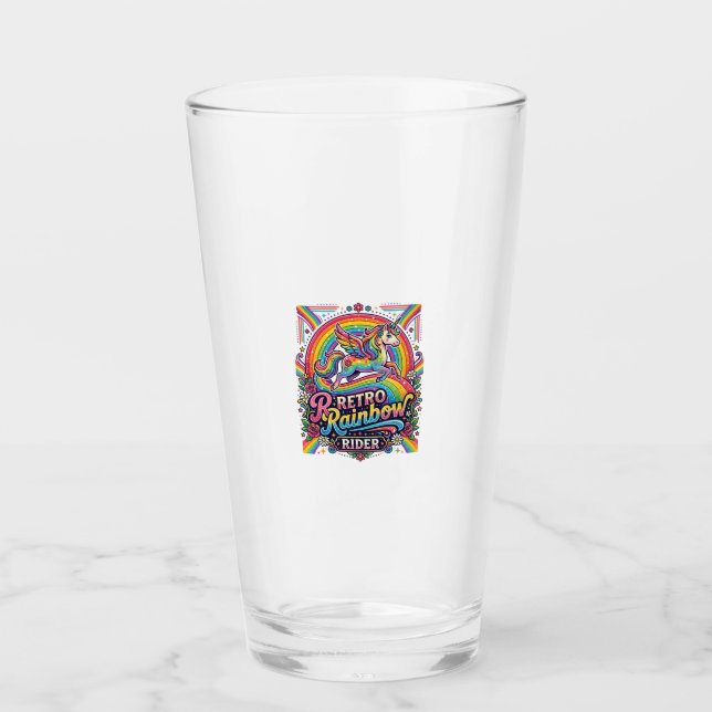 Einhorn Retro Regenbogen Reiter Glas (Vorderseite)