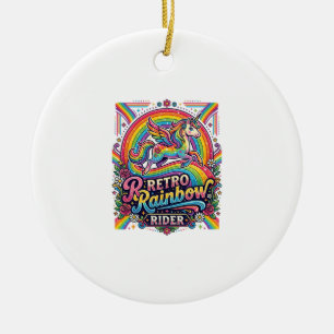 Einhorn Retro Regenbogen Reiter Keramik Ornament