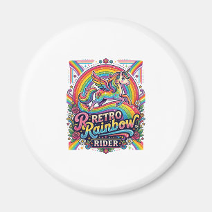 Einhorn Retro Regenbogen Reiter Magnet