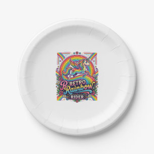 Einhorn Retro Regenbogen Reiter Pappteller