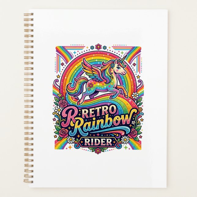 Einhorn Retro Regenbogen Reiter Planer (Vorderseite)
