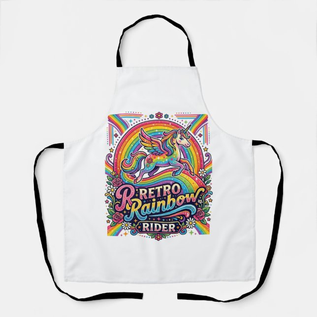 Einhorn Retro Regenbogen Reiter Schürze (Vorderseite)