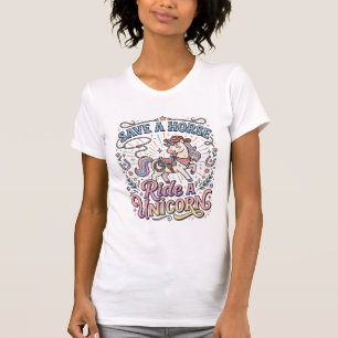 Einhorn rette ein Pferd Reite ein Einhorn Druckfer T-Shirt
