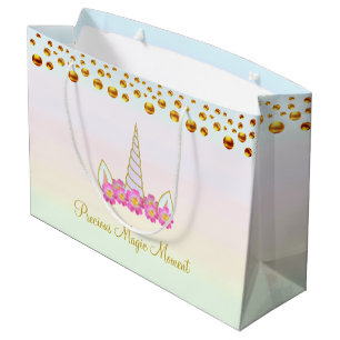 Einhorn, rosa Blume & Golden Confetti Große Geschenktüte
