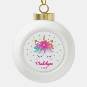 Einhorn Rosa Blume Sterne Personalisierter Name Keramik Kugel-Ornament