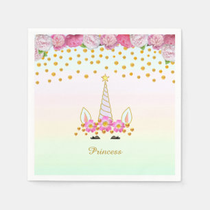 Einhorn, rosa Blume und Goldfetti Serviette