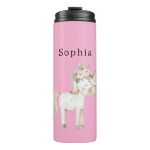 Einhorn Rosa Blumendesign Thermosbecher