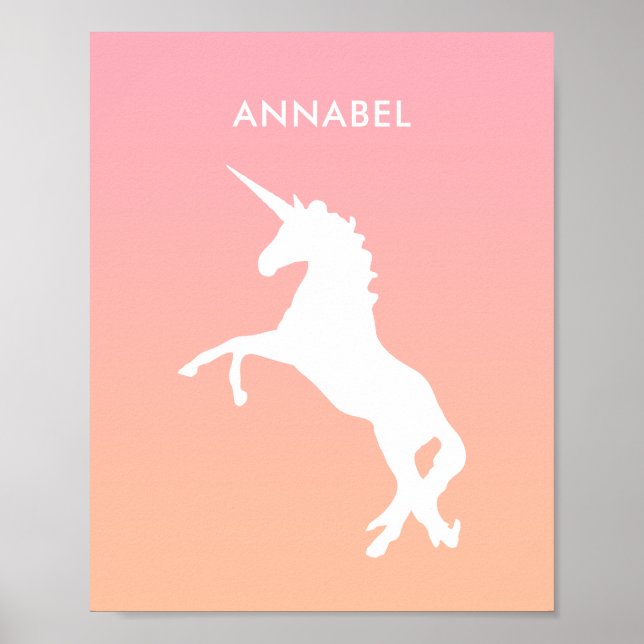 Einhorn Rosa Pastellfarbe Name Kinder Schlafzimmer Poster (Vorne)