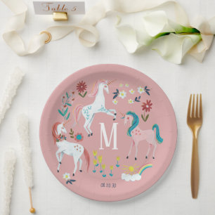 Einhorn rosa süße magische Mädchen Monogramm Gebur Pappteller