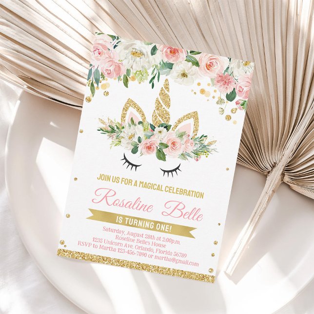Einhorn Rosa und Goldfett Girl Magical Birthday Einladung (Von Creator hochgeladen)