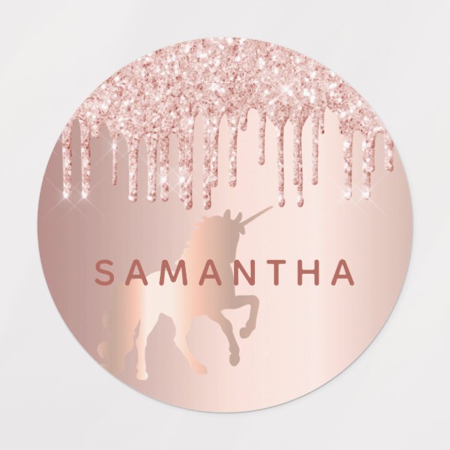 Einhorn Rose Gold Glitzer Tropfen Rosa individuell Etiketten (Design 1)