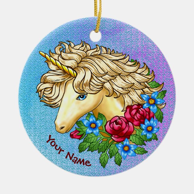 Einhorn-Rose Keramik Ornament (Vorne)