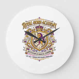 Einhorn-Royal-Horn-Akademie Stylishes Zazzle-Desig Große Wanduhr