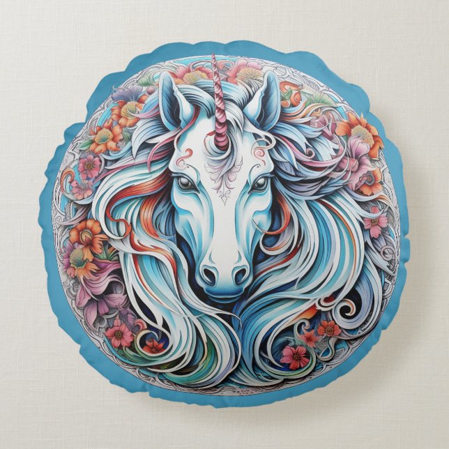 Einhorn Rundes Kissen (Vorderseite)