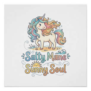 Einhorn Salty Mähne Sonnige Seele Spielerei Vector Poster