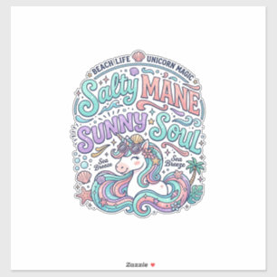 Einhorn Salty Mane Sunny Soul Retro-Stil T-Shirt Aufkleber