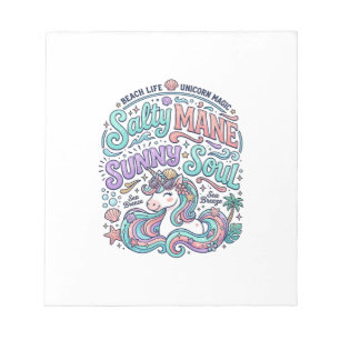 Einhorn Salty Mane Sunny Soul Retro-Stil T-Shirt  Notizblock