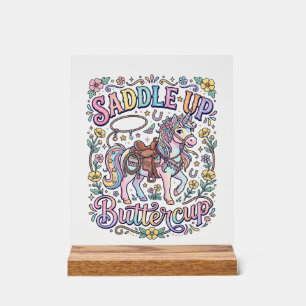 Einhorn Sattel hoch Butterblume Farbige weiße Hint Acrylschild