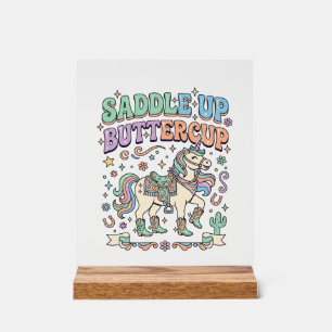 Einhorn Sattel hoch Buttercup Kawaii Typografie De Acrylschild